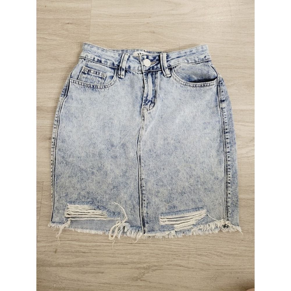 YMI DREAM High Rise Light Denim Wash Distressed Skirt Womens 3/26‎ Size XS